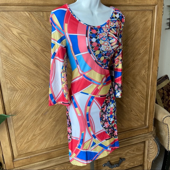 Multicolor floral Geo Print Bodycon shift dress - Picture 3 of 6